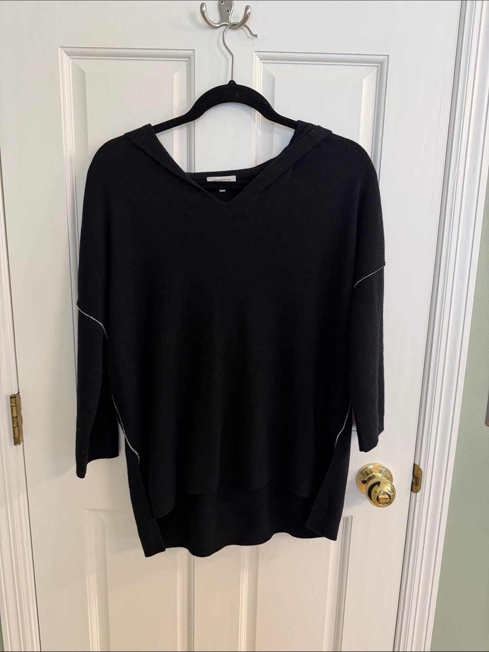Lafayette 148 New York Black V-Neck Hooded Knit Sweater